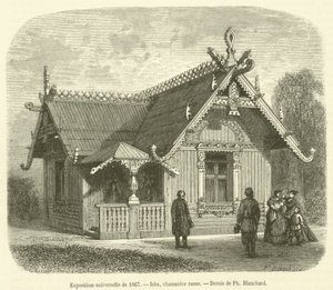 Exposition universelle de 1867, Isba, chaumière russe (gravure) - French School