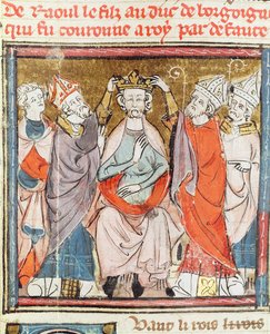 F.188r Raoul, fils du duc de Bourgogne, couronné roi de France, des Grandes Chroniques de France, 1375-79