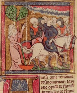 Ferdinand de Portugal (1186-1233) Comte de Flandre emmené prisonnier à Paris après la bataille de Bouvines, 27 juillet 1214, Grandes Chroniques de France, 1375-79 - French School