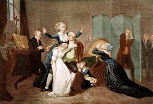 Adieux de Louis XVI à sa famille au Temple, le 20 janvier 1793 - Le dernier entretien de Louis XVI avec sa famille (Marie-Antoinette et leurs enfants Marie-Thérèse ou Madame Royale (1778-1851) et Louis XVII (1785-1795), la veille de son exécution au Temple