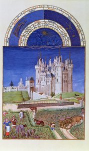 Fac-similé de septembre : vendange par les frères Limbourg, du Très Riches Heures du Duc de Berry