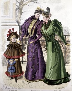 Mode : 2 femmes et une fille tenant une poupée. 1892