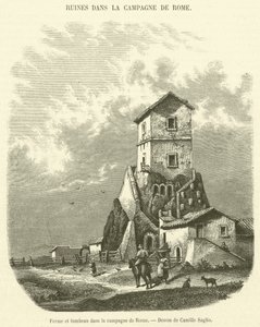 Ferme et tombeau dans la campagne de Rome