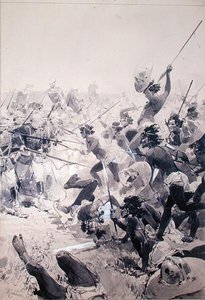 Combat entre Zoulous et soldats anglais, c.1878 - French School