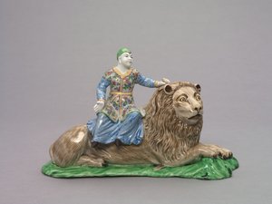 Figure assise sur un lion - French School