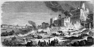 Incendie des entrepôts de vin de Bercy le 5 août 1860. Gravure dans « Le Monde Illustré » n°174 du 11 août 1860