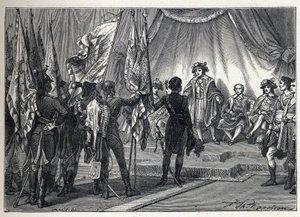 Première coalition : Joachim Murat (1767-1815) présente au Directoire les drapeaux conquis par l