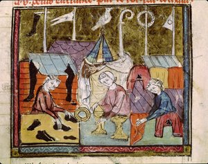 Marchands à la foire de Lendit près de Saint-Denis, des Grandes Chroniques de France, 1375-79