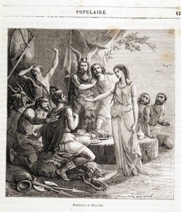 Fondation de Marseille : la ville française fondée par des marins grecs en 600 av. J.-C. Gravure dans « Histoire de France populaire » par Henri Martin. 19e siècle - French School