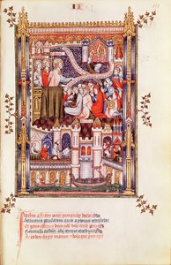 Saint Denis prêchant aux Parisiens qui brisent leurs idoles païennes, de la Vie de Saint Denis, 1317