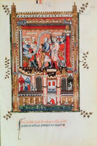 Sisinnius donnant des ordres à Saint Denis et ses compagnons amenés devant lui, de la Vie de Saint Denis, 1317