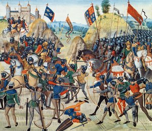 Bataille de Crécy de la guerre de Cent Ans, de la Chronique de Froissart, 24 août 1346 - French School