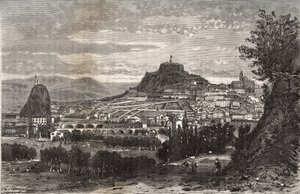 France, Auvergne, Haute-Loire (43), Le Puy-en-Velay - gravure dans "La France illustrée : géographie, histoire, administration statistique" par V.A. Malte-Brun. 1884 - French School