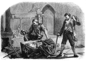 Révolution française (Convention) : ouverture du cercueil du roi Henri IV (1553-1610) lors de la profanation des tombes royales de l