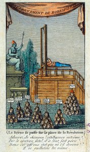 Révolution française : le bourreau se guillotinant lui-même. Satire contre Maximilien Robespierre