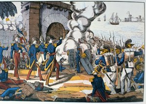 Attaque française sur la forteresse mexicaine de San Juan de Ulua pendant la guerre des Pâtisseries de 1838