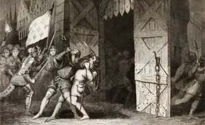 Chevaliers français attaquant une ville tenue par les Anglais pendant la guerre de Cent Ans, de 