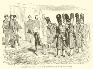 Soldats français et le portrait du fils de Napoléon - French School