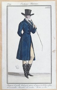 Redingote avec chapeau de paille, pantalon en nankin et bottes souples, 1819