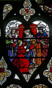 De la fenêtre w30, la fenêtre de la vie de Saint Romain : un prisonnier est reçu par le roi - French School