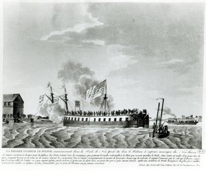 Navire de guerre à vapeur de Fulton, Fulton le Premier, conçu et construit par Robert Fulton pour la défense de New York pendant la guerre de 1812 - French School