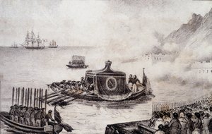 Funérailles de Napoléon Ier : départ de Sainte-Hélène - dessin de Levilly, dans « Peinture historique des funérailles de Napoléon » par M. St Maurice, vers 1851 - French School