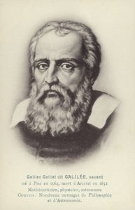 Galileo Galilei (1564-1642), physicien, mathématicien et astronome italien (lithographie) - French School