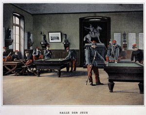 Salle de jeux : soldats jouant au billard et à partir de - dans « Album militaire » - infanterie