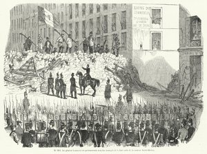 Le général Lamoricière négociant avec des ouvriers armés défendant leur barricade devant la caserne Saint-Martin, Paris, 23 juin 1848 - French School