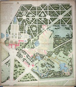 Plan général des parcs des deux palais de Trianon, Versailles, début du 19e siècle (plume et encre et aquarelle sur papier)