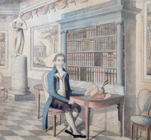 Gentleman lisant dans sa bibliothèque