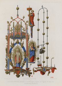 Chandelier et bougeoir en cuivre doré et peint - French School