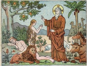 Dieu : 6e jour de la création - dans « Sainte Histoire en 120 images », éd. Maison de la Bonne Presse, Paris