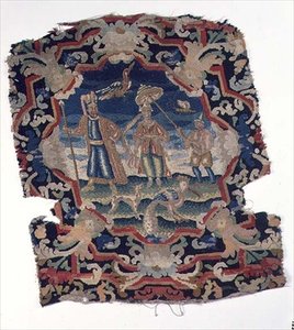 Housse de siège en gros point et petit point de trois figures d