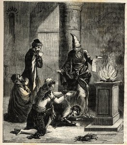 Guèbres (ou Zoroastriens) - Adorateurs du feu - gravure dans «Sciences à la portée de tous - physique et chimie populaires» par Alexis Clerc. Fin du XIXe siècle. Collection privée - French School