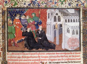 Guillaume de Nangis (d.130003) présente son livre à Philippe IV (1268-1314) le Bel, roi de France de 1285-1314