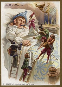 Gulliver est très malade. Il souffre du mal du pays (chromolithographie) - French School