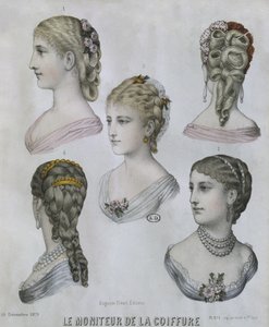 Coiffures, illustration du Moniteur de la Coiffure, 10 décembre 1879