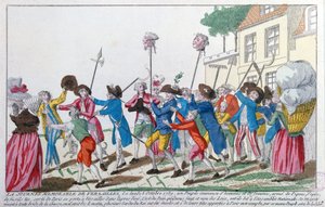 Les têtes de deux gardes du roi tués le 5 octobre 1789 à Versailles par la foule parisienne sont portées en triomphe à Paris - French School