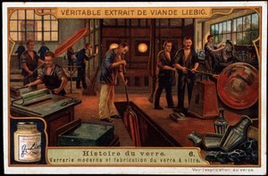 Histoire du verre : Verrerie moderne et fabrication du verre à la fin du XIXe siècle. Chromolithographie Liébig de la fin du XIXe siècle