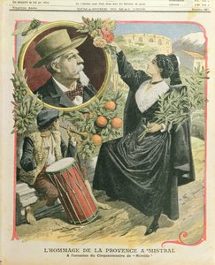 Hommage à Frédéric Mistral (1830-1914) pour le cinquantième anniversaire de la publication de Mireille, illustration de Le Petit Journal, 30 mai 1909 - French School