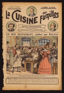 Honore de Balzac dînant au Flicoteaux, restaurant à Paris (gravure coloriée)