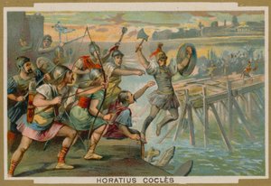 Horatius Coclès, soldat romain, défendant le pont Sublicius contre l