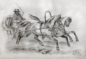 Voiture à cheval (gravure) - French School