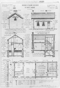 Maisons pour travailleurs à Anzin, planche 9 des habitations ouvrières en tous pays, situation en 1878, Avenir par Emile Muller et Emile Cacheux, Paris, publié en 1879 - French School