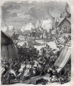 Guerre de Cent Ans : Bataille de Poitiers (1356). Gravure dans "Histoire des Papes (...) Crimes des Reines, Rois et Empereurs à travers les siècles" par Maurice Lachatre