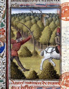 Scène de chasse dans Le Livre de chasse de Gaston Phoebus, Comte de Foix, Seigneur de Béarn. XIVe siècle - French School