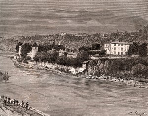 Île Barbe au milieu de la Saône, dans le 9e arrondissement de Lyon - gravure dans « La France illustrée : géographie, histoire, administration statistique » par V.-A. Malt-Brown. 1884 - French School