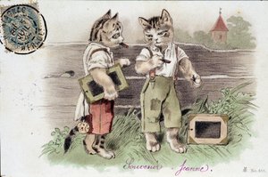Illustration de chats en situation - carte postale début 20ème siècle