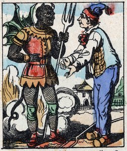 Illustration du conte « La Fourche du Diable ». Gravure sur bois de l